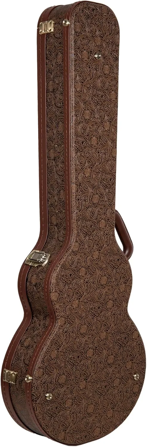 Crossrock Wooden Les Paul Guitar Case | Blossom Brown Finish, Burgundy Velvet Interior, Lock – Designer Series