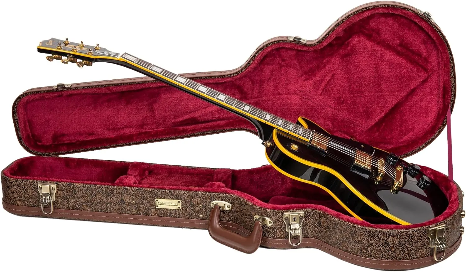 Crossrock Wooden Les Paul Guitar Case | Blossom Brown Finish, Burgundy Velvet Interior, Lock – Designer Series