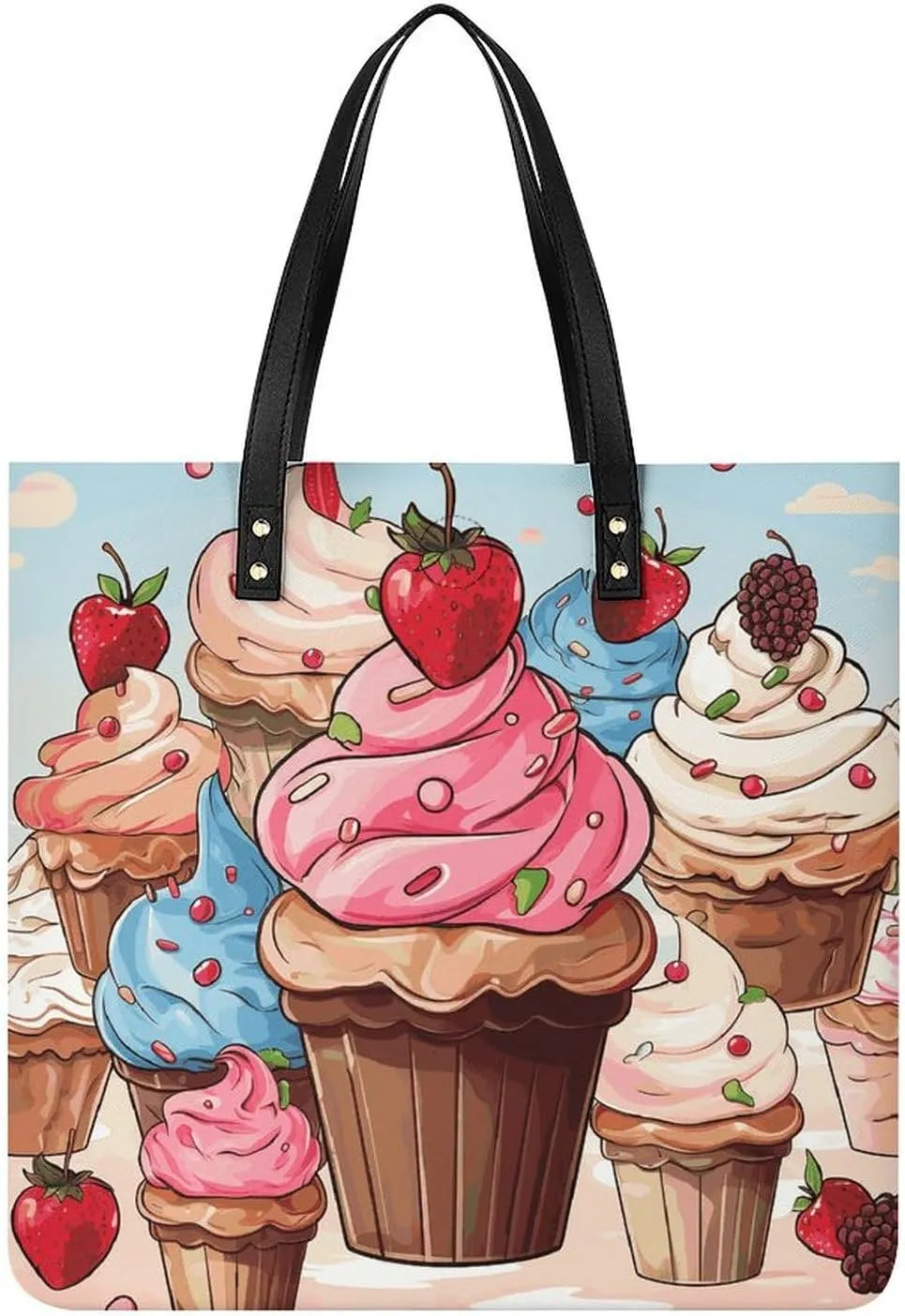 Cupcakes And Ice Cream Large Leather Handbags Women Fashion Handbag Multifunctional Travel Bag It Is A Great Gift for Mothers, Teachers, Friends, Bridesmaids