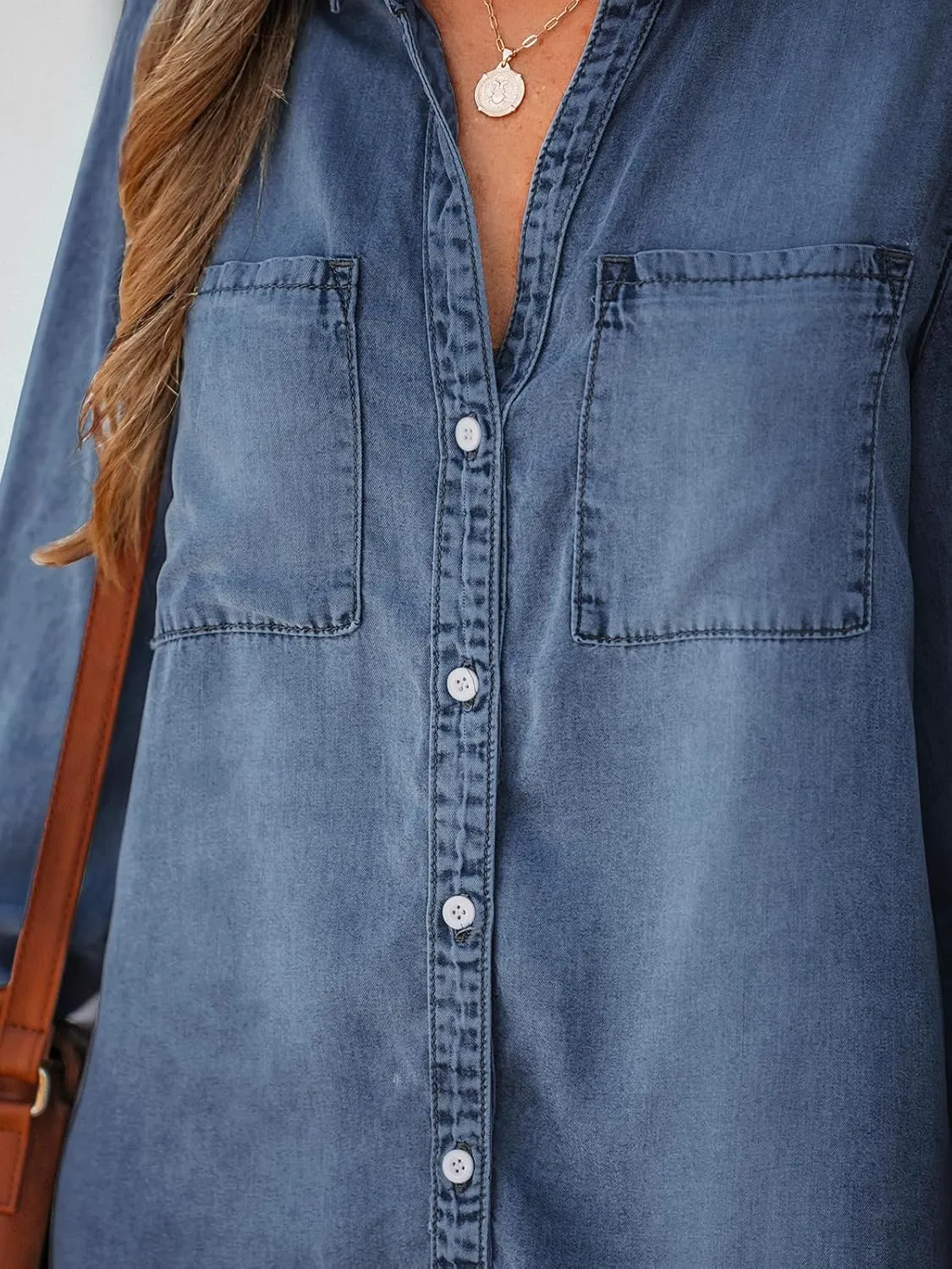 CUPSHE Womens Denim Shirt Dress Long Sleeve Button Down Casual Loose Jean Dresses with Pockets