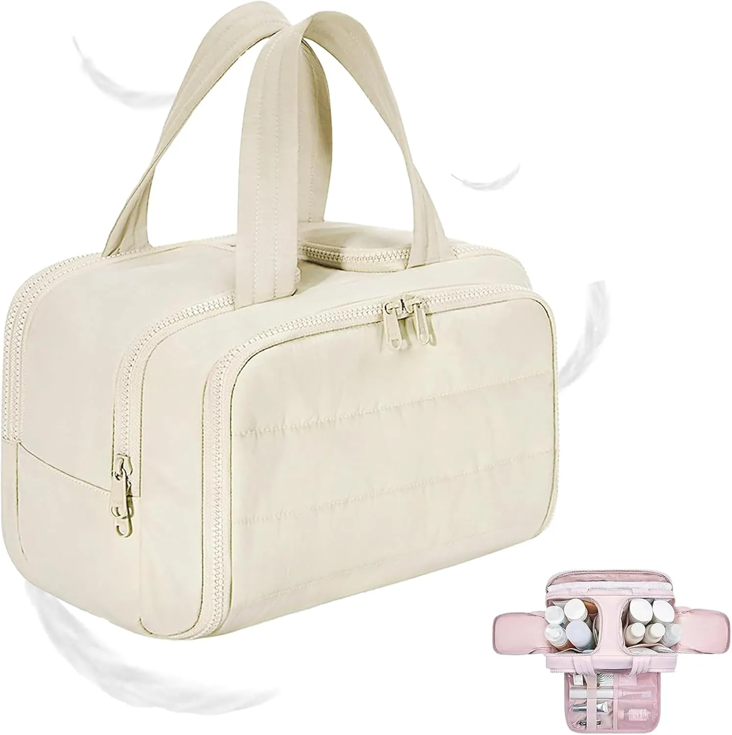 Cureaway Travel Bag, Curetoaway Large Capacity, Wide-Open Waterproof Organizer, Dry-and-Wet Separation, Makeup & Toiletry Bag for Women. (Beige)