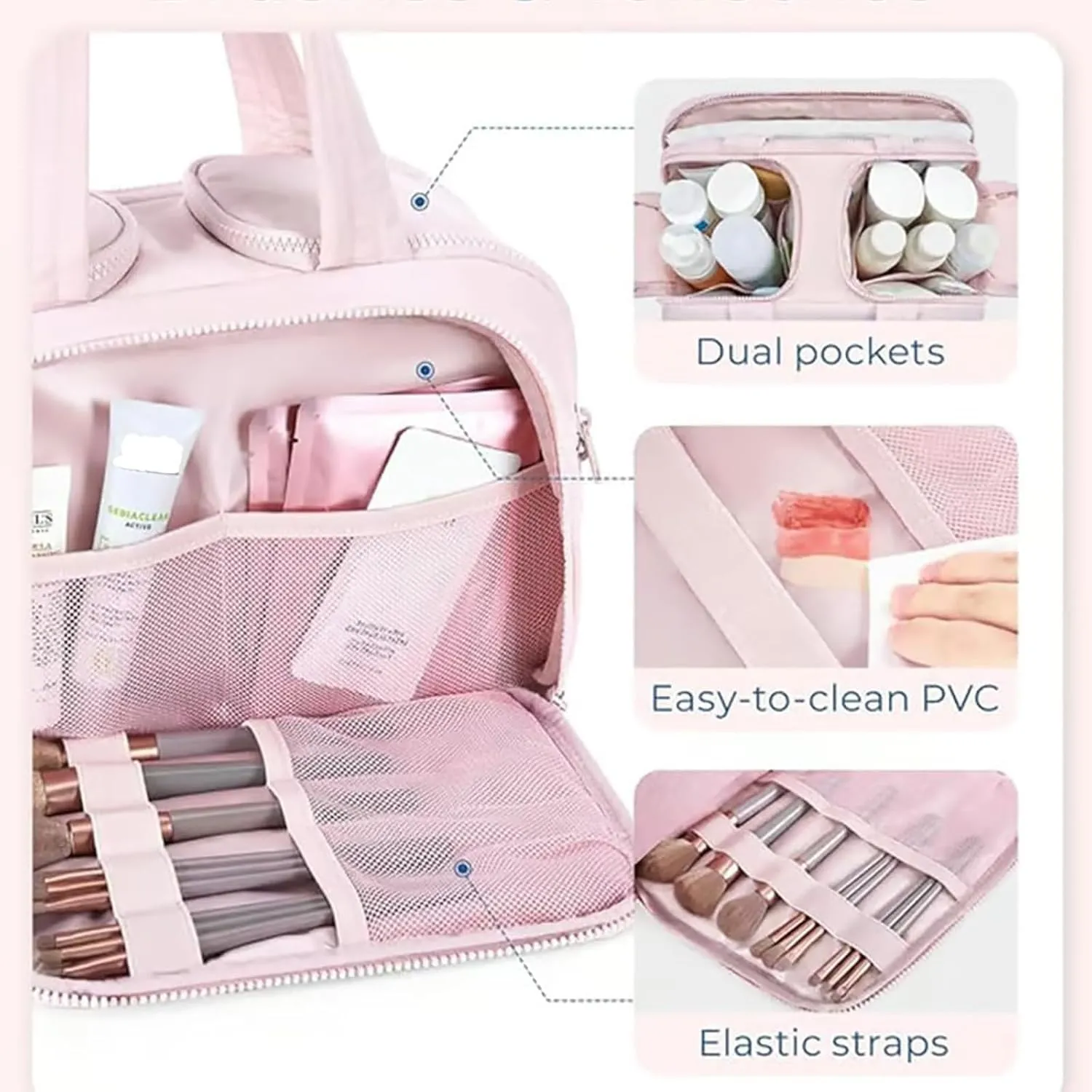 Cureaway Travel Bag, Curetoaway Large Capacity, Wide-Open Waterproof Organizer, Dry-and-Wet Separation, Makeup & Toiletry Bag for Women. (Beige)