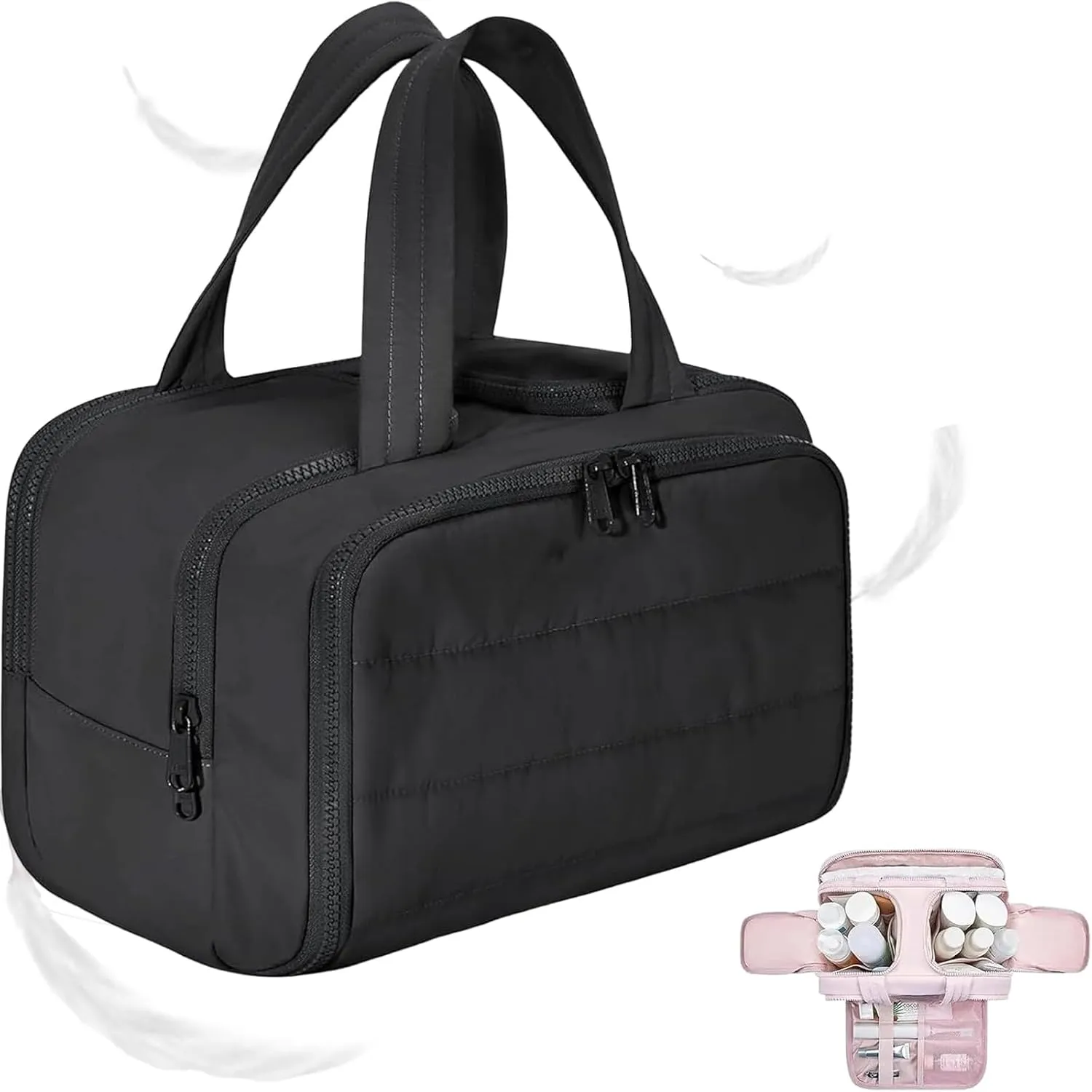 Cureaway Travel Bag, Curetoaway Large Capacity, Wide-Open Waterproof Organizer, Dry-and-Wet Separation, Makeup & Toiletry Bag for Women. (Black)
