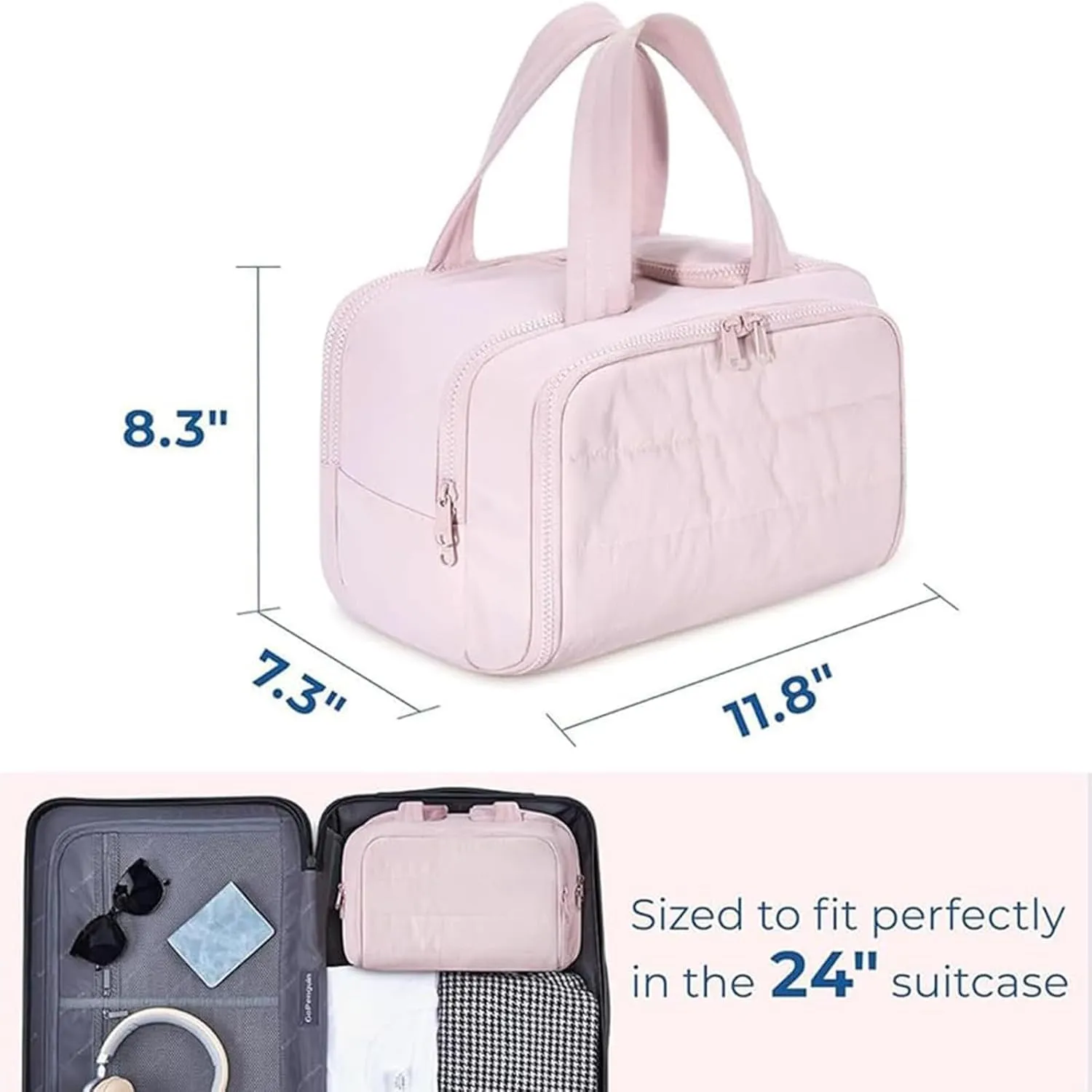 Curetoaway Travel Cosmetic Bag, Cureaway Large Capacity Wide-Open Travel Cosmetic Bag, Curetoaway-Z Lightweight Waterproof Puffer Toiletry, 4-In-1 Toiletry for Women (Beige)