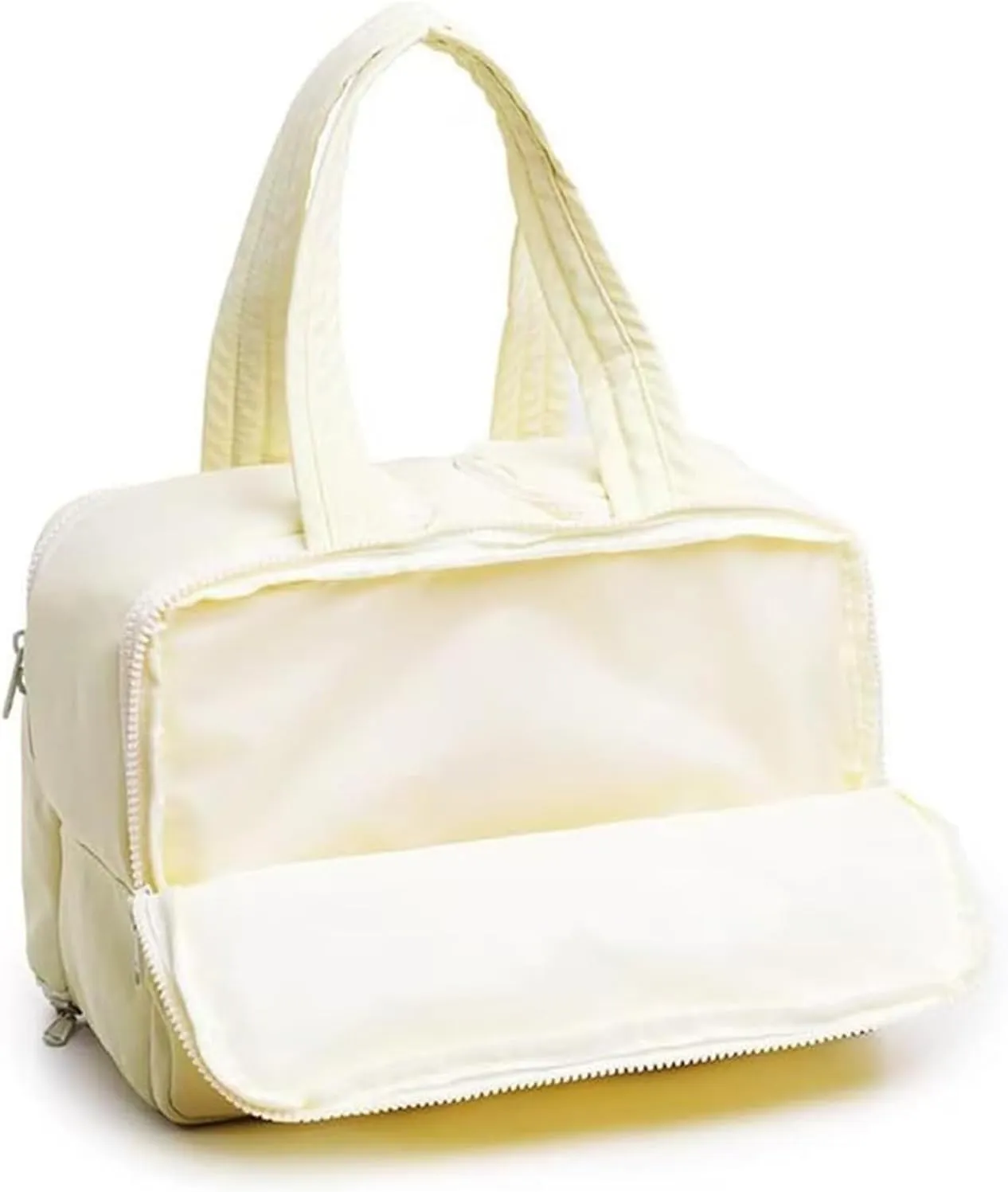 Curetoaway Travel Cosmetic Bag, Cureaway Large Capacity Wide-Open Travel Cosmetic Bag, Curetoaway-Z Lightweight Waterproof Puffer Toiletry, 4-In-1 Toiletry for Women (Beige)