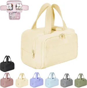 Curetoaway Travel Cosmetic Bag, Cureaway Large Capacity Wide-Open Travel Cosmetic Bag, Curetoaway-Z Lightweight Waterproof Puffer Toiletry, 4-In-1 Toiletry for Women (Beige)