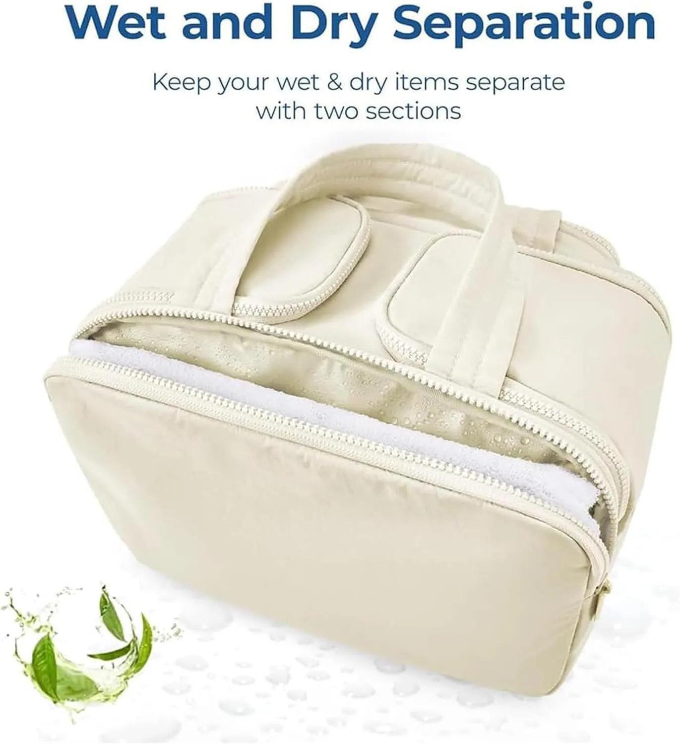 Curetoaway Travel Cosmetic Bag, Cureaway Large Capacity Wide-Open Travel Cosmetic Bag, Curetoaway-Z Lightweight Waterproof Puffer Toiletry, 4-In-1 Toiletry for Women (Beige)