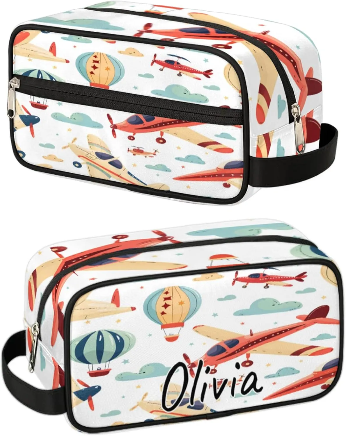 Custom Airplane Makeup Bag with Name Personalized Waterproof Toiletry Bag Customized Airplane Retro Cosmetic Bag for Women Men