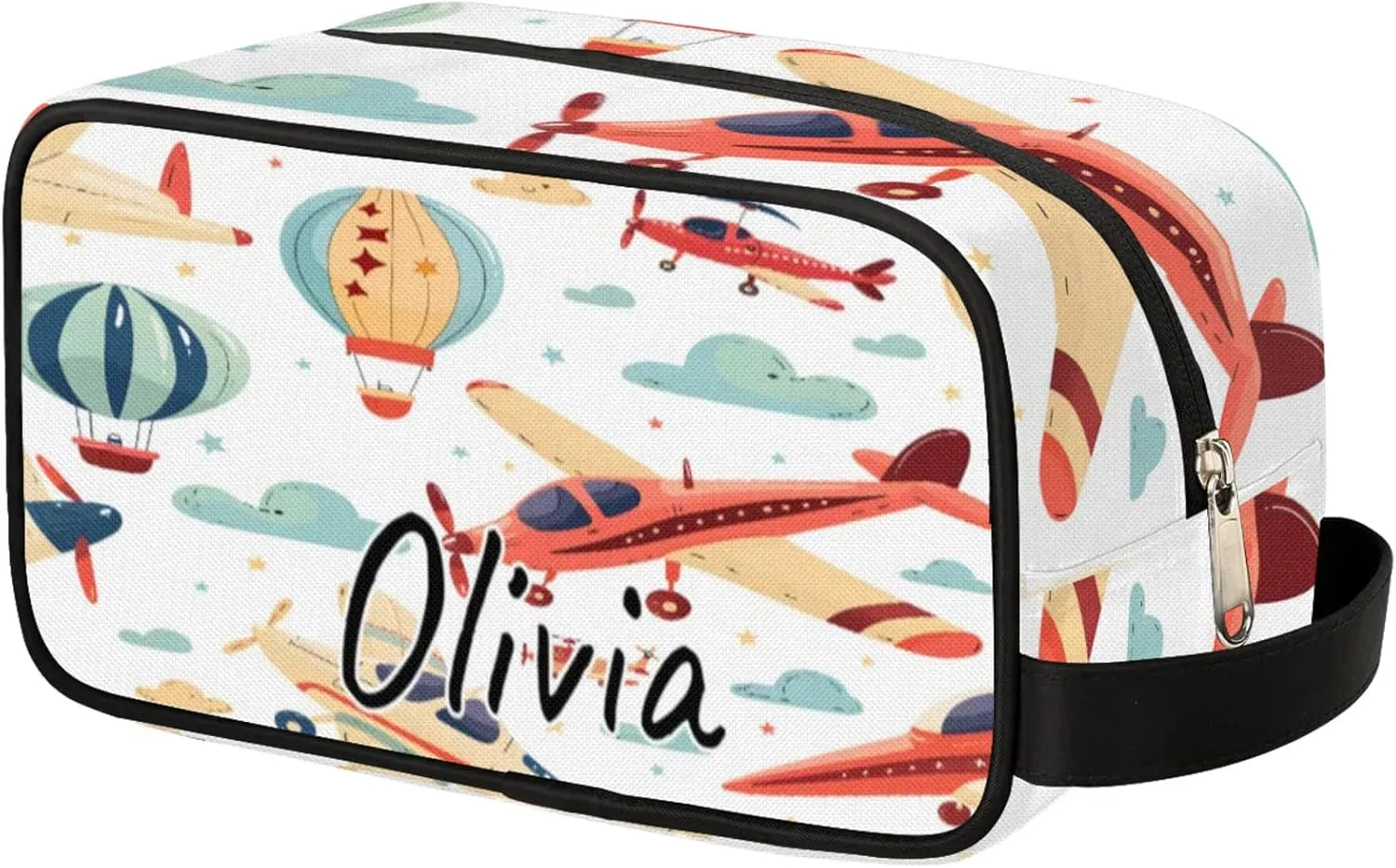 Custom Airplane Makeup Bag with Name Personalized Waterproof Toiletry Bag Customized Airplane Retro Cosmetic Bag for Women Men