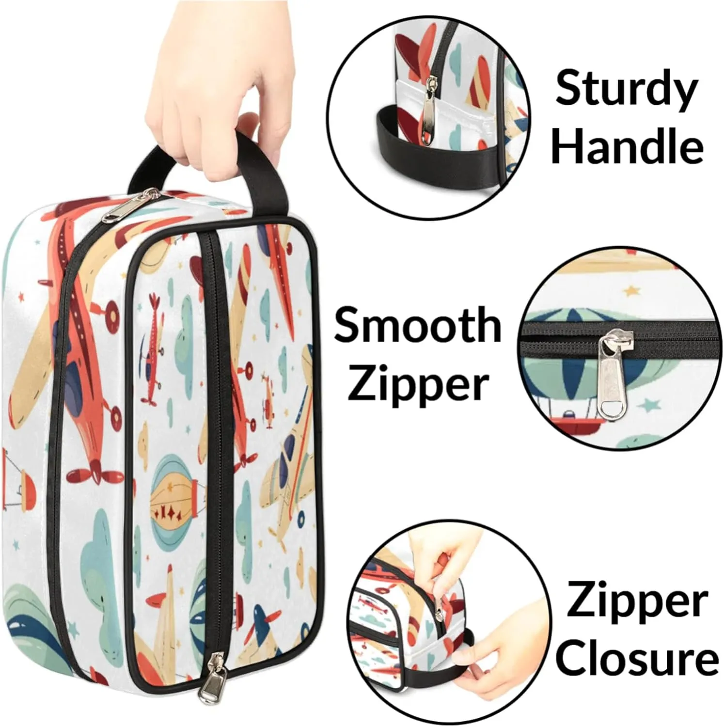 Custom Airplane Makeup Bag with Name Personalized Waterproof Toiletry Bag Customized Airplane Retro Cosmetic Bag for Women Men