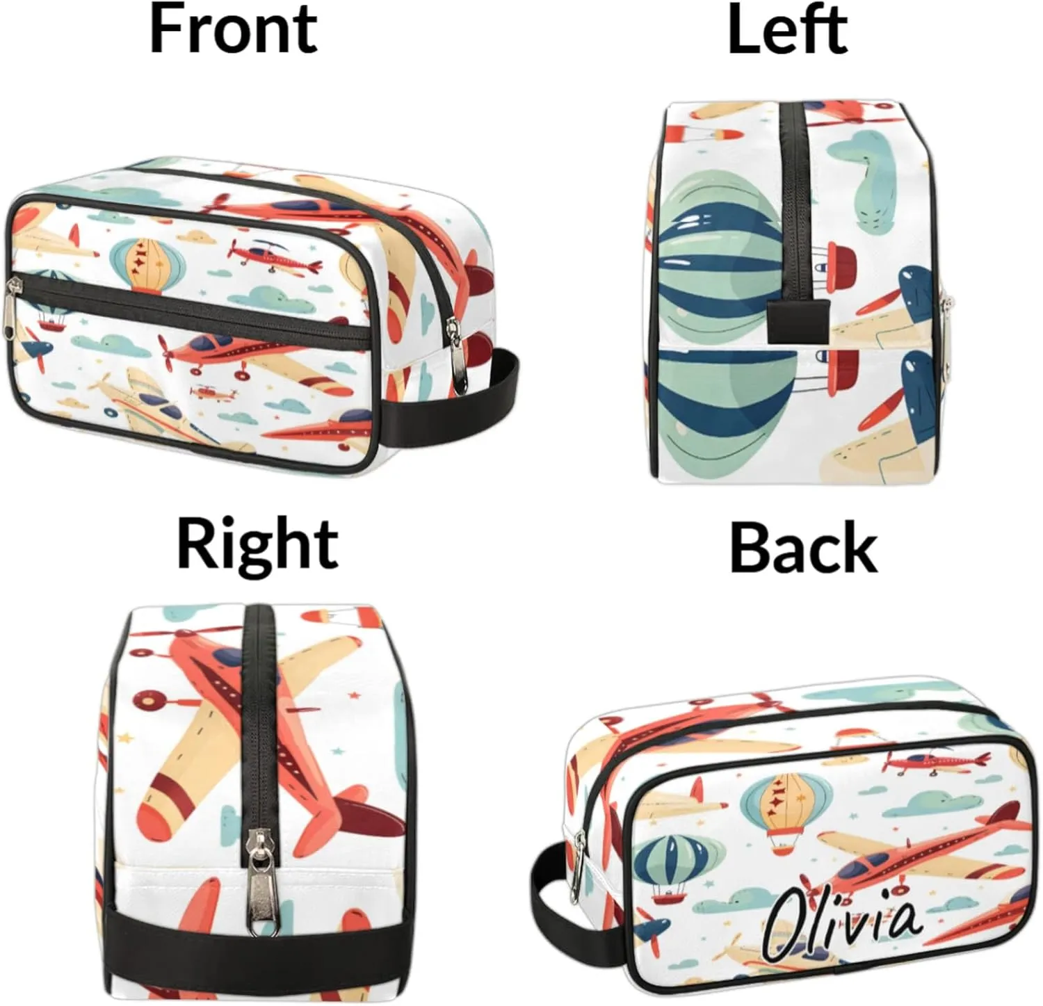 Custom Airplane Makeup Bag with Name Personalized Waterproof Toiletry Bag Customized Airplane Retro Cosmetic Bag for Women Men