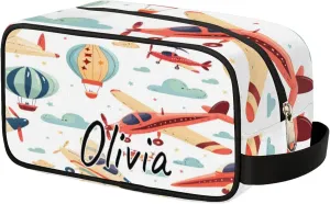 Custom Airplane Makeup Bag with Name Personalized Waterproof Toiletry Bag Customized Airplane Retro Cosmetic Bag for Women Men