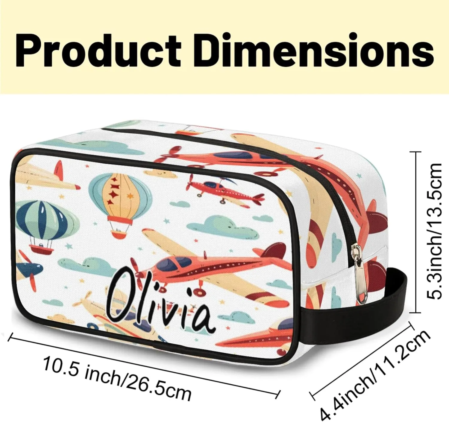 Custom Airplane Makeup Bag with Name Personalized Waterproof Toiletry Bag Customized Airplane Retro Cosmetic Bag for Women Men