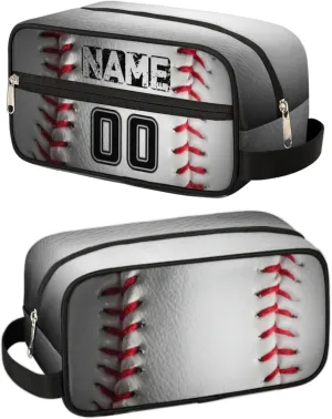 Customize Baseball Lovers Name & Number Toiletry Bag for Women Men Sport Baseball Water-Resistant Shaving Bag Hanging Dopp Kit Cosmetic Organizer Travel Makeup Bag for Toiletries Accessories