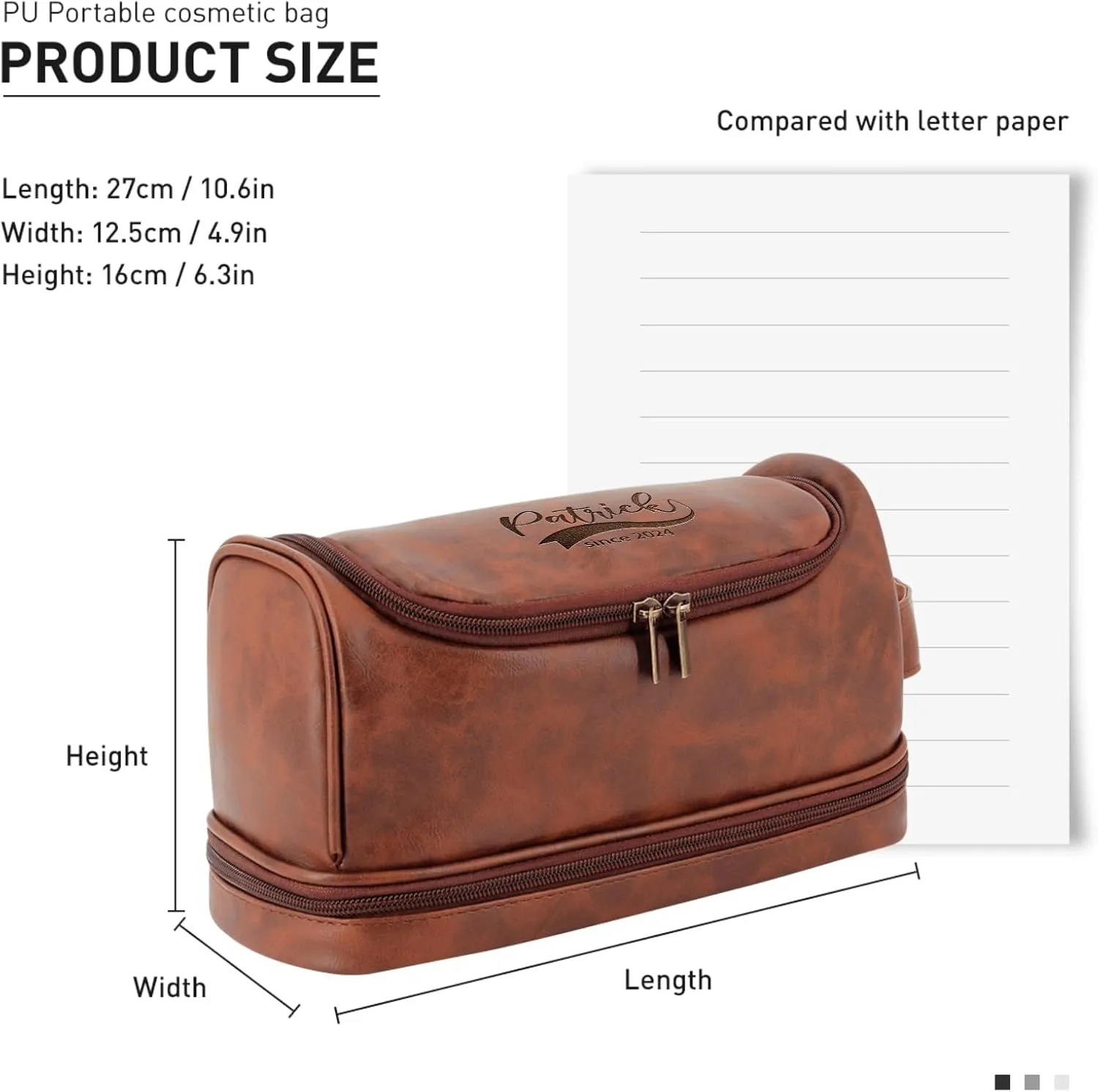 Customized Toiletry Bag Hanging Travel Organizer for Men, Personalized Large Capacity Bag Engraved Name Text, Custom Waterproof Leather Bathroom Dopp Shaving Kit Birthday Groomsmen Wedding Gift