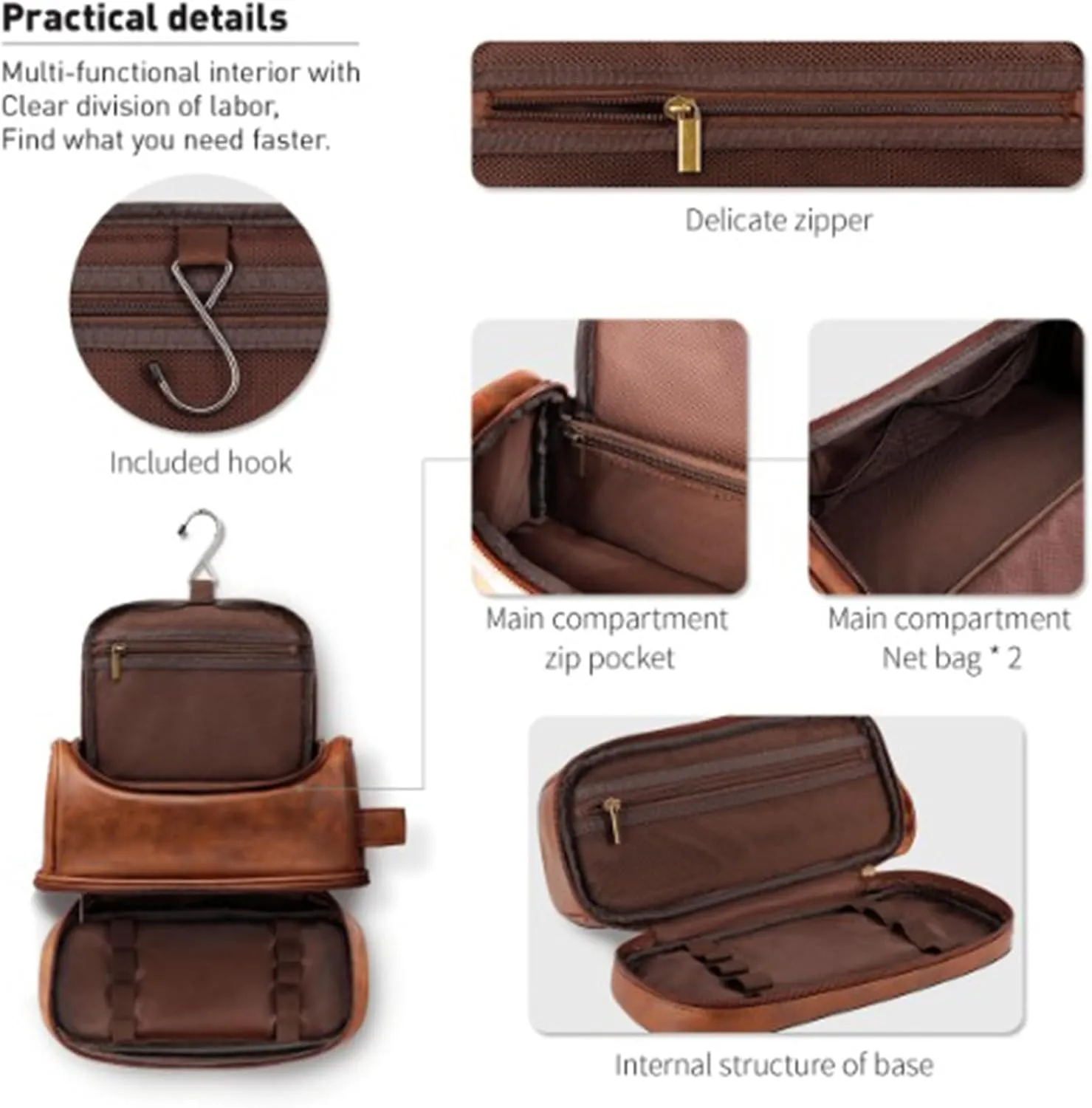 Customized Toiletry Bag Hanging Travel Organizer for Men, Personalized Large Capacity Bag Engraved Name Text, Custom Waterproof Leather Bathroom Dopp Shaving Kit Birthday Groomsmen Wedding Gift