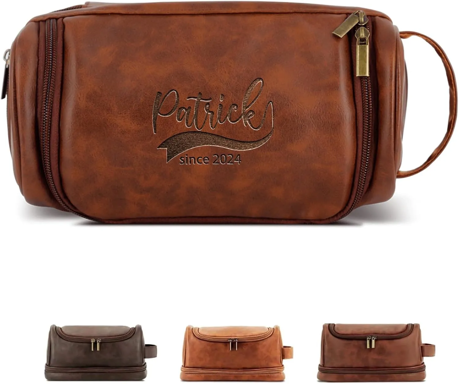 Customized Toiletry Bag Hanging Travel Organizer for Men, Personalized Large Capacity Bag Engraved Name Text, Custom Waterproof Leather Bathroom Dopp Shaving Kit Birthday Groomsmen Wedding Gift