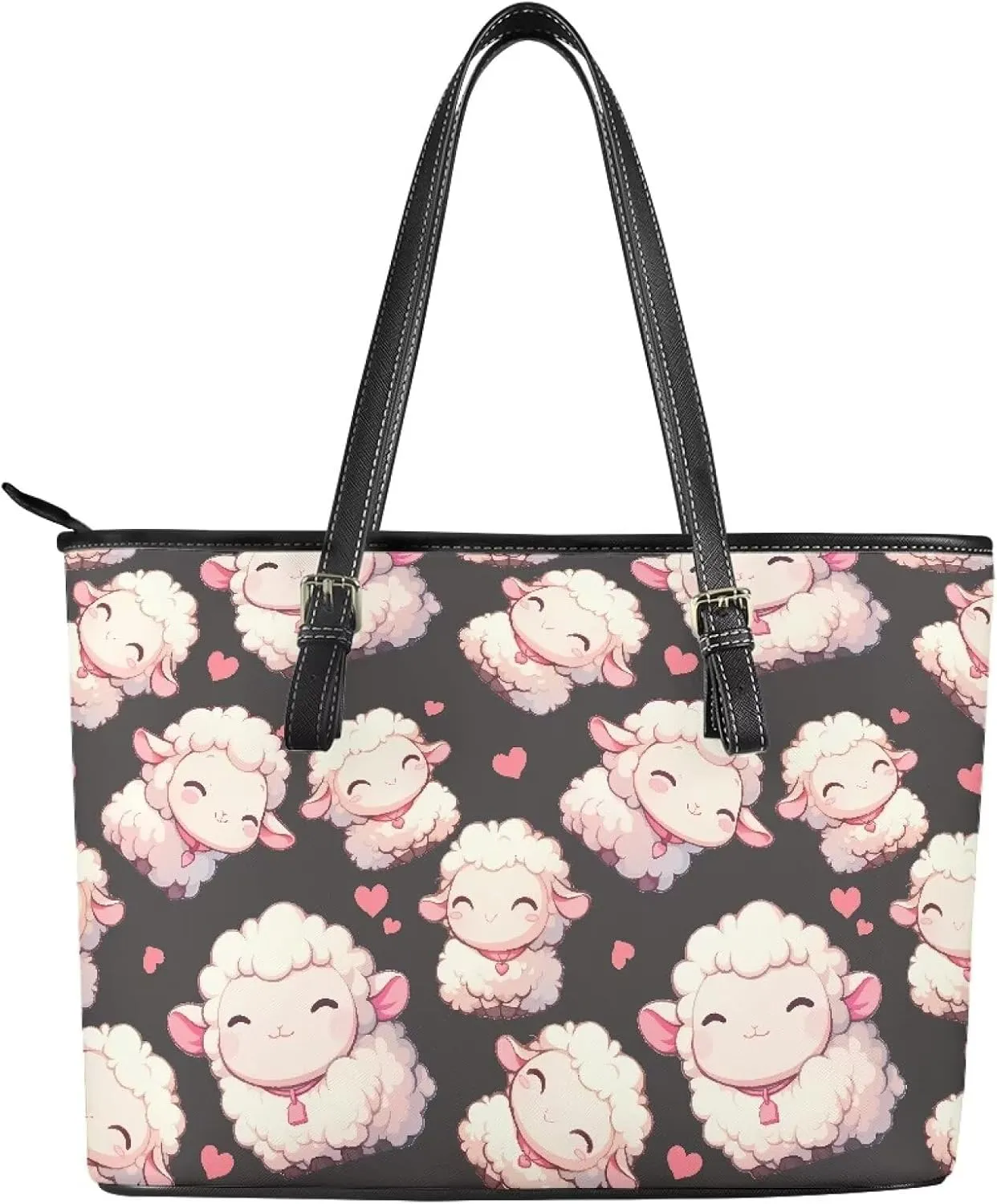 Cute Animals Tote Bag for Women Faux Leather Zipper Hobo Bag, Cartoon Puppy Shoulder Work Tote Purse for Laptop