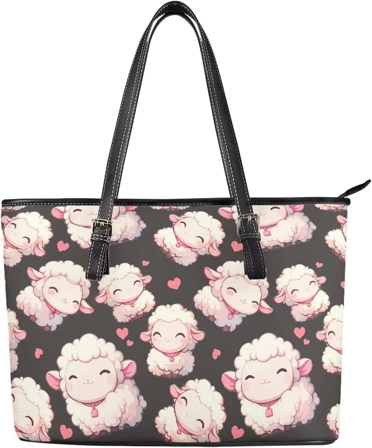 Cute Animals Tote Bag for Women Faux Leather Zipper Hobo Bag, Cartoon Puppy Shoulder Work Tote Purse for Laptop