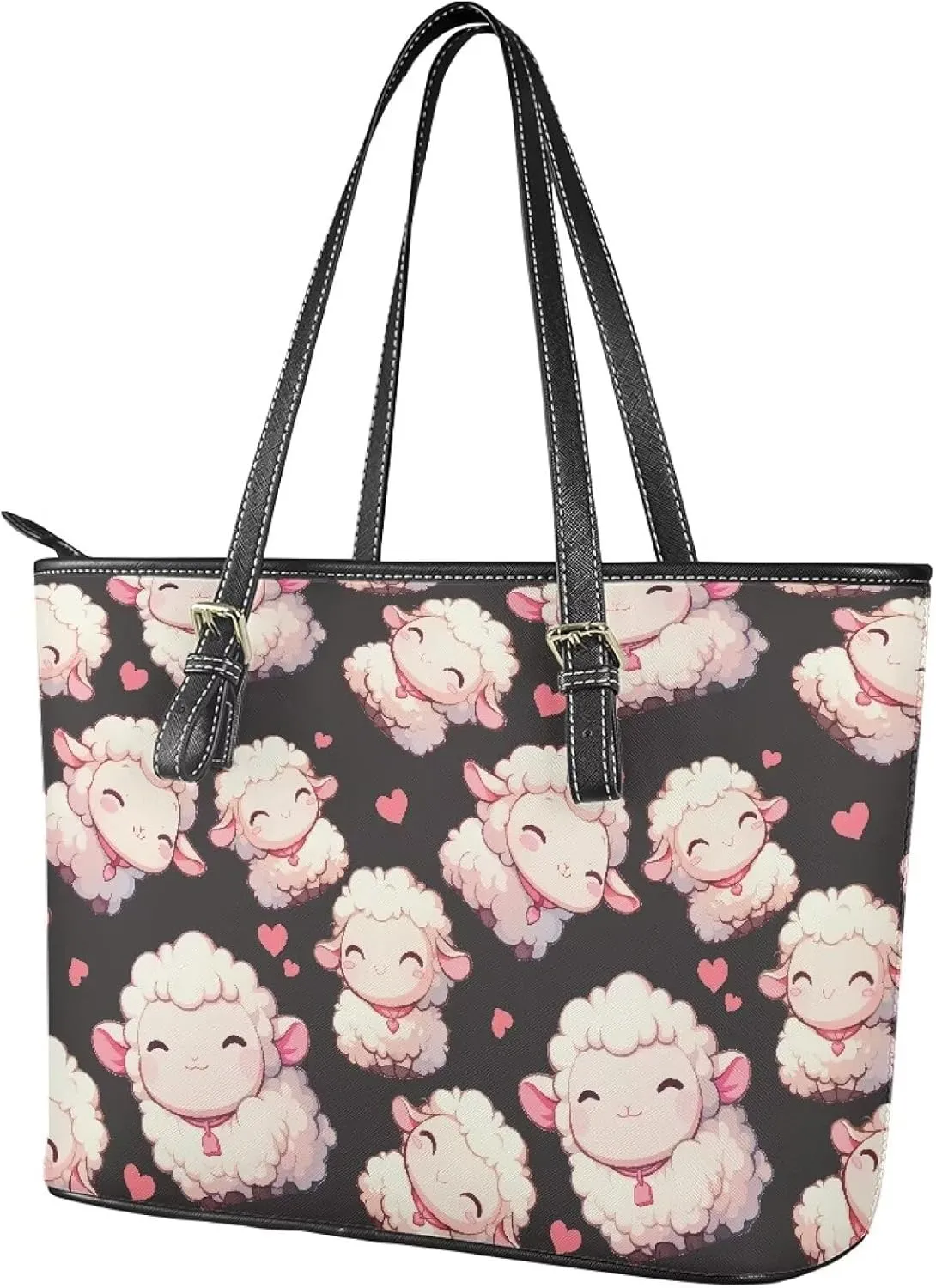 Cute Animals Tote Bag for Women Faux Leather Zipper Hobo Bag, Cartoon Puppy Shoulder Work Tote Purse for Laptop