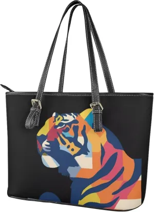 Cute Animals Tote Bag for Women Faux Leather Zipper Hobo Bag, Cartoon Puppy Shoulder Work Tote Purse for Laptop