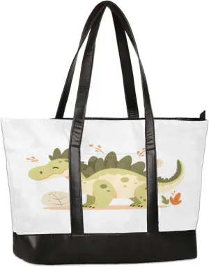 Cute Cartoon Dinosaur Laptop Tote Bag for Women Lightweight Work Purse with Multiple Compartments Fits 13-15.6 Inch Laptop Tablet Shoulder Bag for Office Travel Daily Use