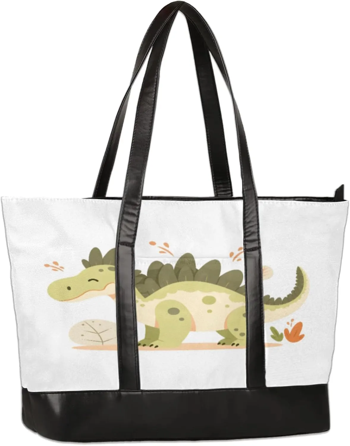 Cute Cartoon Dinosaur Laptop Tote Bag for Women Lightweight Work Purse with Multiple Compartments Fits 13-15.6 Inch Laptop Tablet Shoulder Bag for Office Travel Daily Use