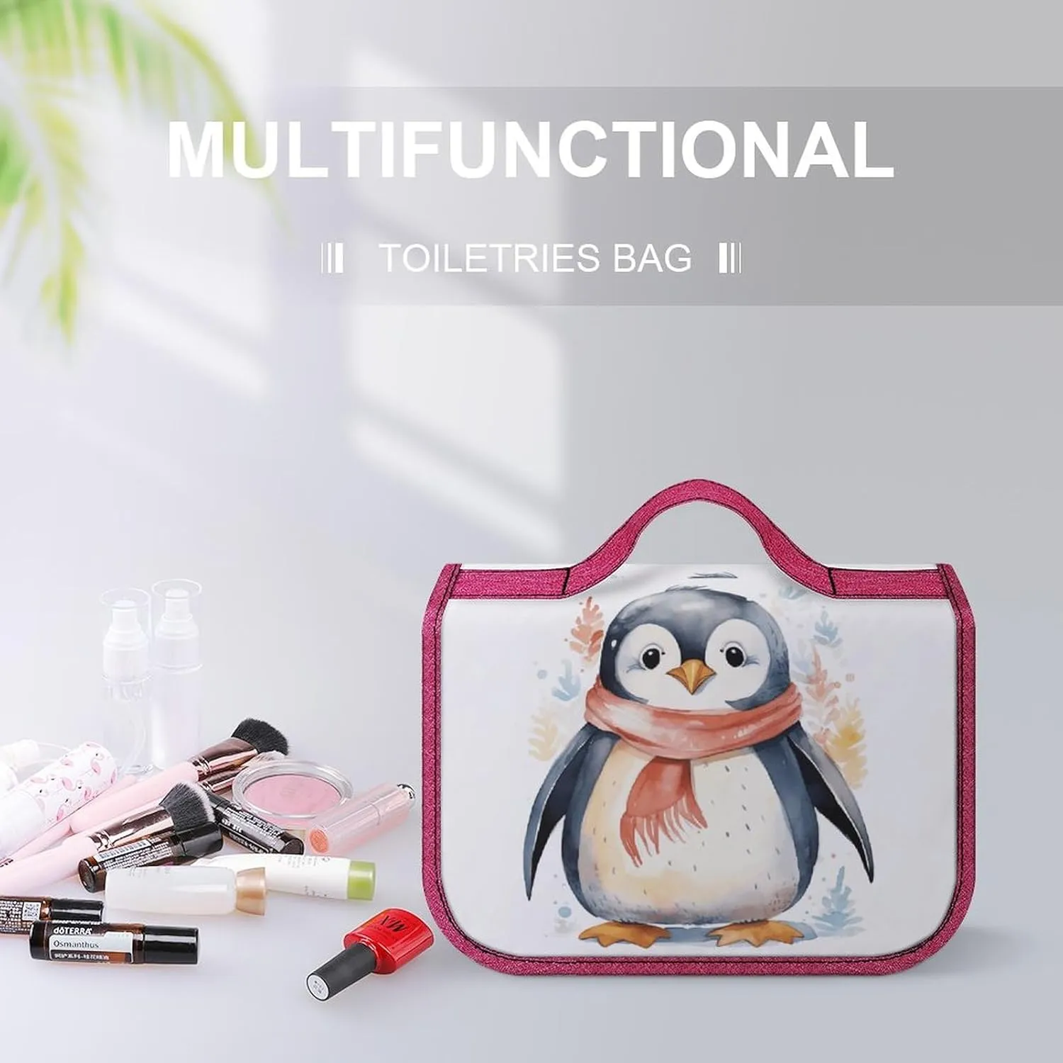 Cute Cartoon Penguin Travel Toiletry Bag for Women,Hanging Toiletry Organizer with Hook, Makeup Bag Travel Organizer for Shampoo,Toiletriesl