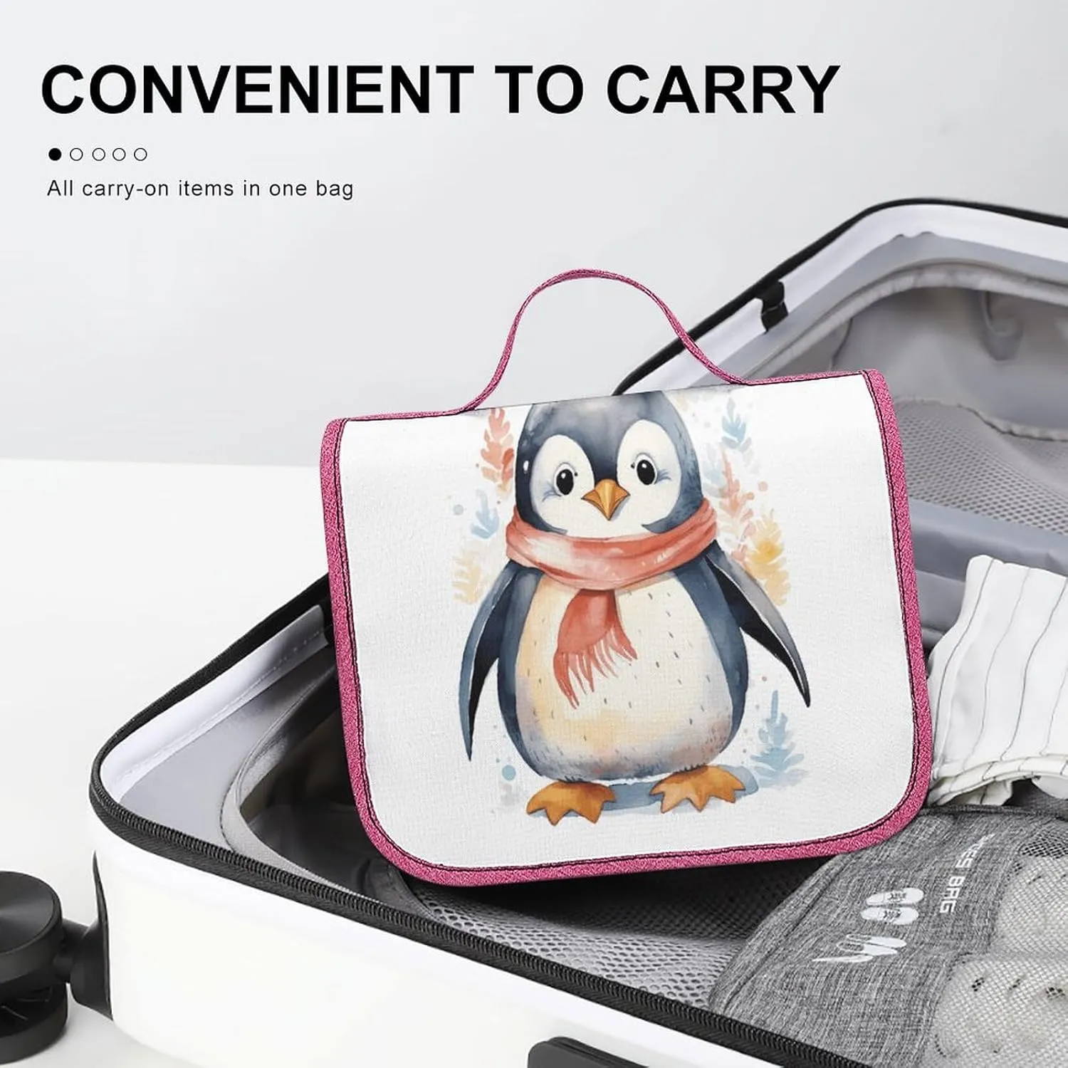 Cute Cartoon Penguin Travel Toiletry Bag for Women,Hanging Toiletry Organizer with Hook, Makeup Bag Travel Organizer for Shampoo,Toiletriesl