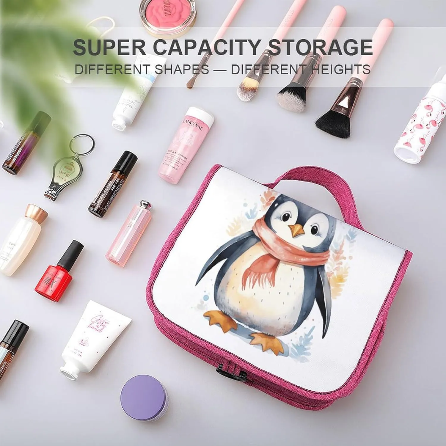 Cute Cartoon Penguin Travel Toiletry Bag for Women,Hanging Toiletry Organizer with Hook, Makeup Bag Travel Organizer for Shampoo,Toiletriesl