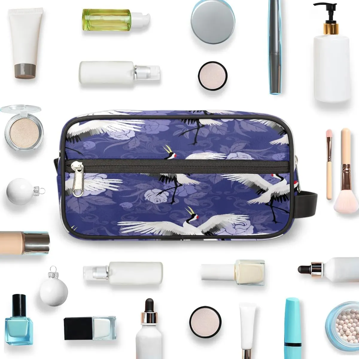 Cute Cranes Travel Toiletry Bag for Women Men Small Cosmetic Makeup Organizer Water Resistant Shaving Bag Portable Make Up Bag Storage Bags with Handle