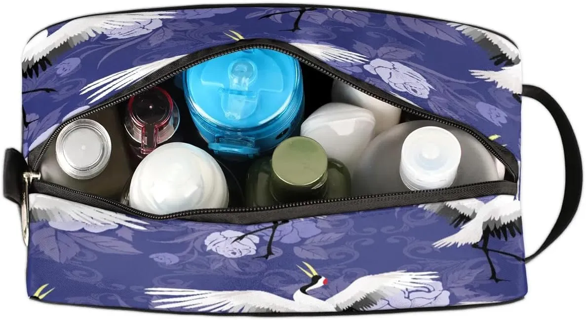 Cute Cranes Travel Toiletry Bag for Women Men Small Cosmetic Makeup Organizer Water Resistant Shaving Bag Portable Make Up Bag Storage Bags with Handle