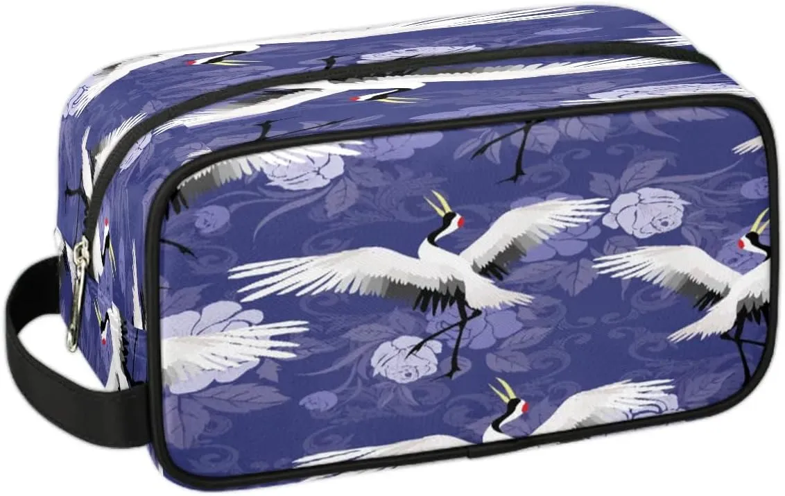 Cute Cranes Travel Toiletry Bag for Women Men Small Cosmetic Makeup Organizer Water Resistant Shaving Bag Portable Make Up Bag Storage Bags with Handle
