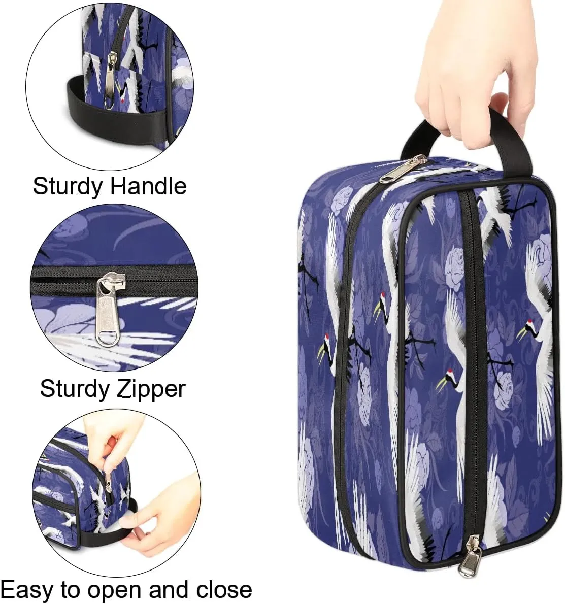 Cute Cranes Travel Toiletry Bag for Women Men Small Cosmetic Makeup Organizer Water Resistant Shaving Bag Portable Make Up Bag Storage Bags with Handle
