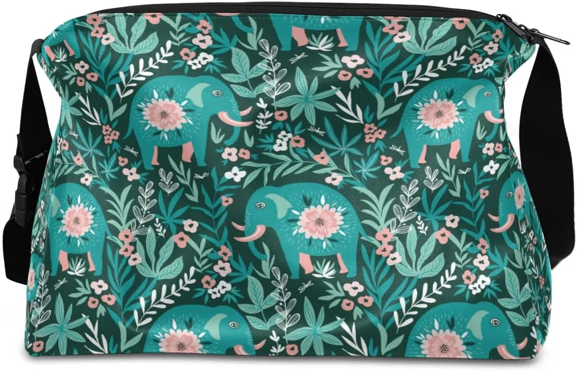 Cute Elephant Flower Small Gym Bag for Men Women Workout Sport Duffle Bag Waterproof Weekender Overnight Bag Lightweight Carry on Tote Bag Crossbody Shoulder Travel Bag for Swim Yoge Dance