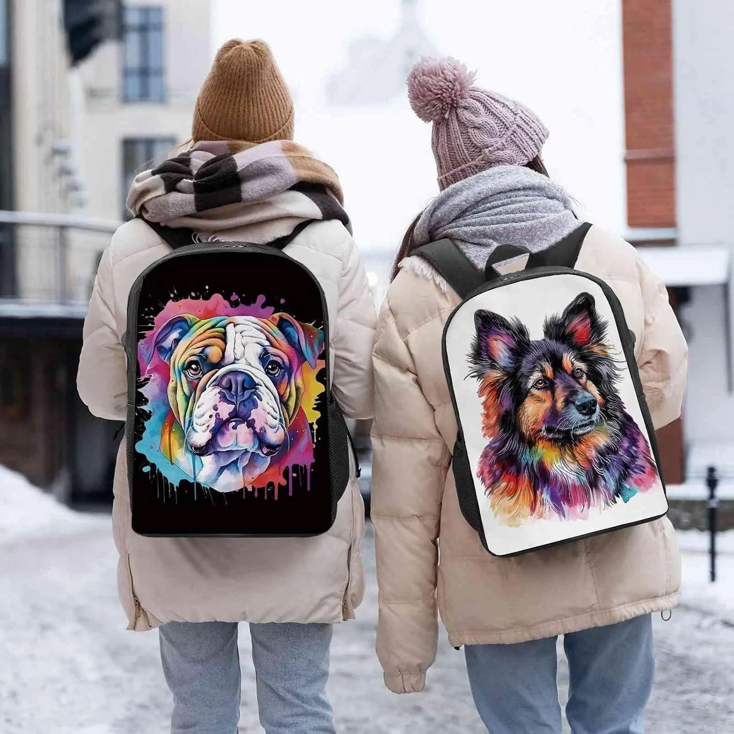 Cute Laptop Backpack Watercolor Norwegian Buhund Dog Shoulder Bags Travel Backpack 17 Inch Black