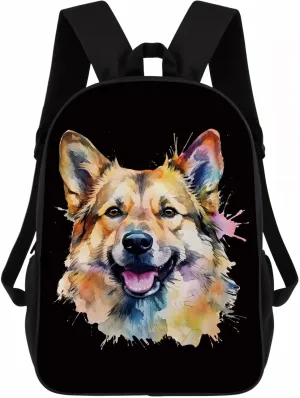 Cute Laptop Backpack Watercolor Norwegian Buhund Dog Shoulder Bags Travel Backpack 17 Inch Black