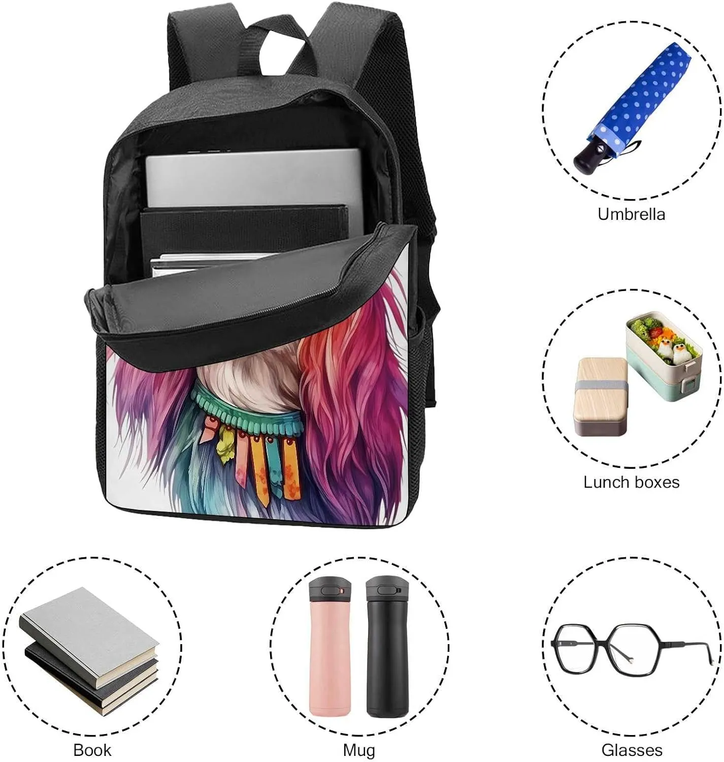Cute Laptop Backpack Watercolor Norwegian Buhund Dog Shoulder Bags Travel Backpack 17 Inch Black