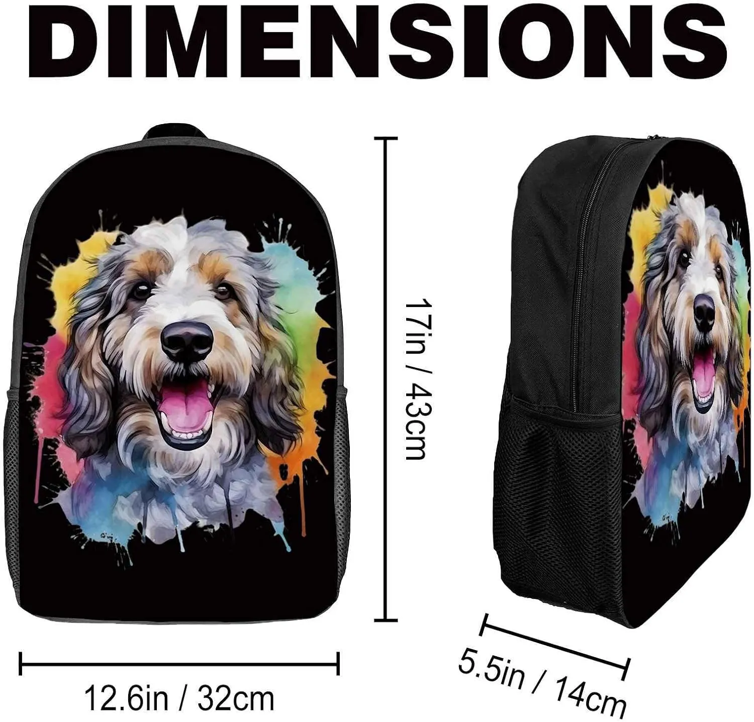 Cute Laptop Backpack Watercolor Norwegian Buhund Dog Shoulder Bags Travel Backpack 17 Inch Black