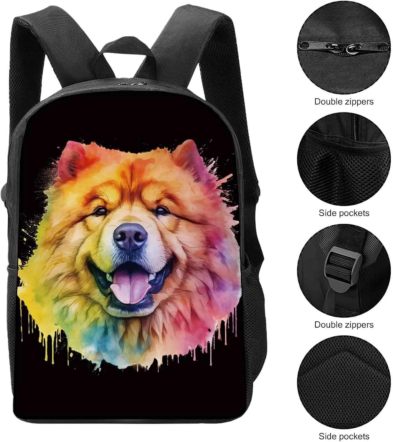 Cute Laptop Backpack Watercolor Norwegian Buhund Dog Shoulder Bags Travel Backpack 17 Inch Black