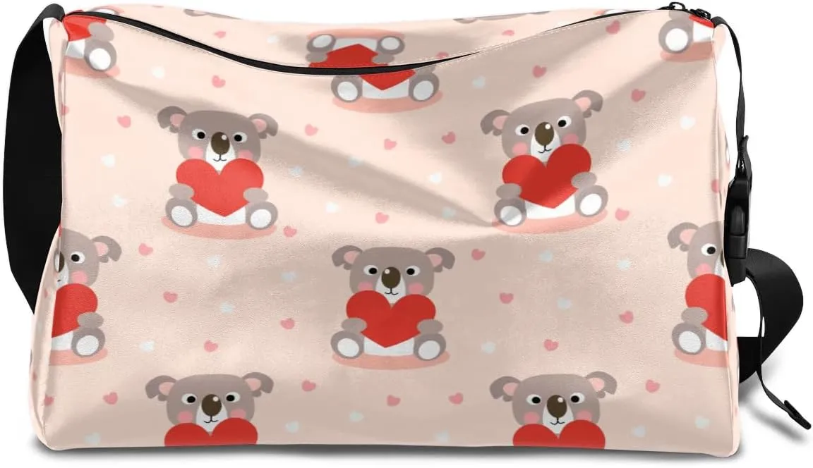 Cute Love Koala Small Gym Bag for Men Women Workout Sport Duffle Bag Waterproof Weekender Overnight Bag Lightweight Carry on Tote Bag Crossbody Shoulder Travel Bag for Swim Yoge Dance
