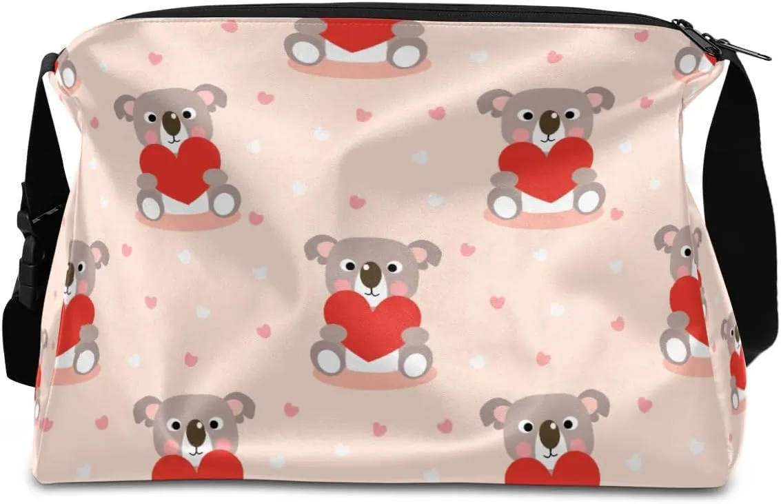 Cute Love Koala Small Gym Bag for Men Women Workout Sport Duffle Bag Waterproof Weekender Overnight Bag Lightweight Carry on Tote Bag Crossbody Shoulder Travel Bag for Swim Yoge Dance