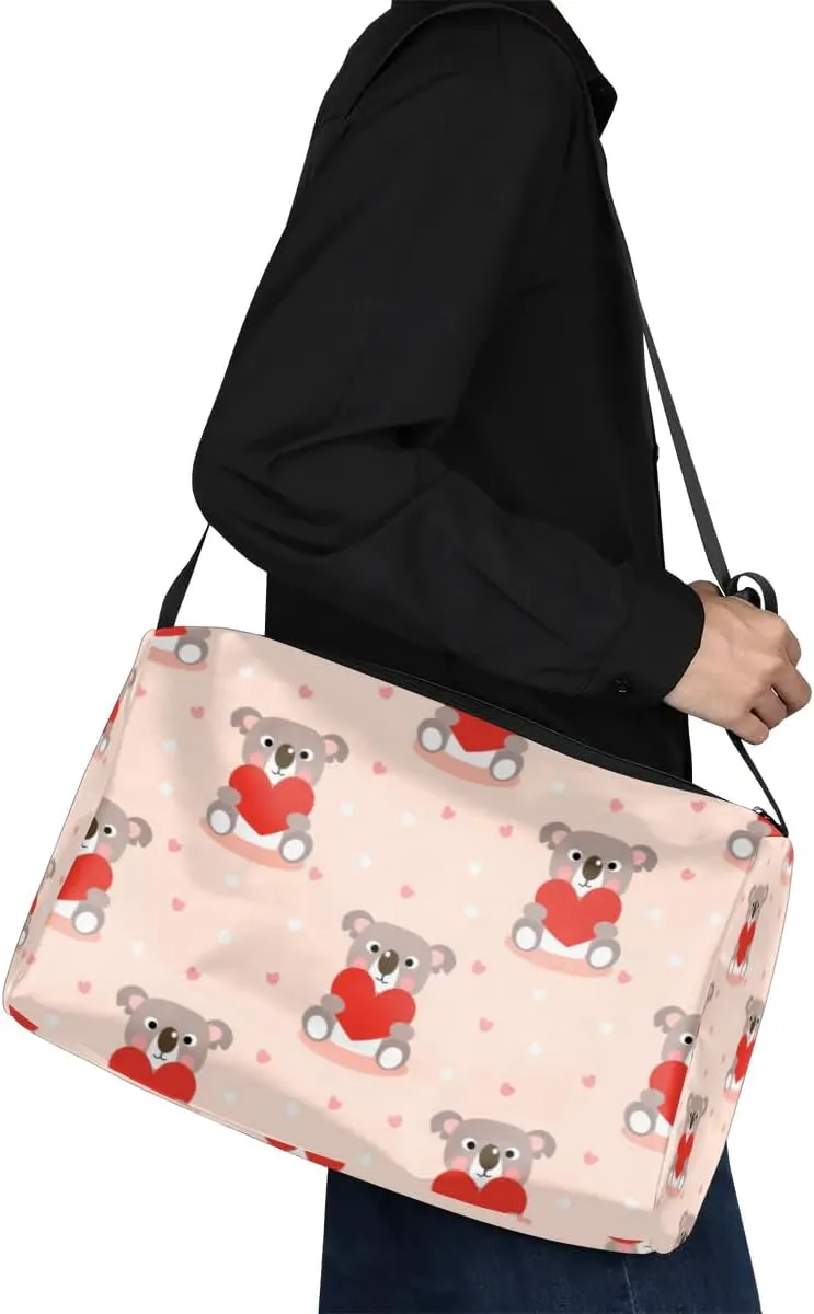 Cute Love Koala Small Gym Bag for Men Women Workout Sport Duffle Bag Waterproof Weekender Overnight Bag Lightweight Carry on Tote Bag Crossbody Shoulder Travel Bag for Swim Yoge Dance