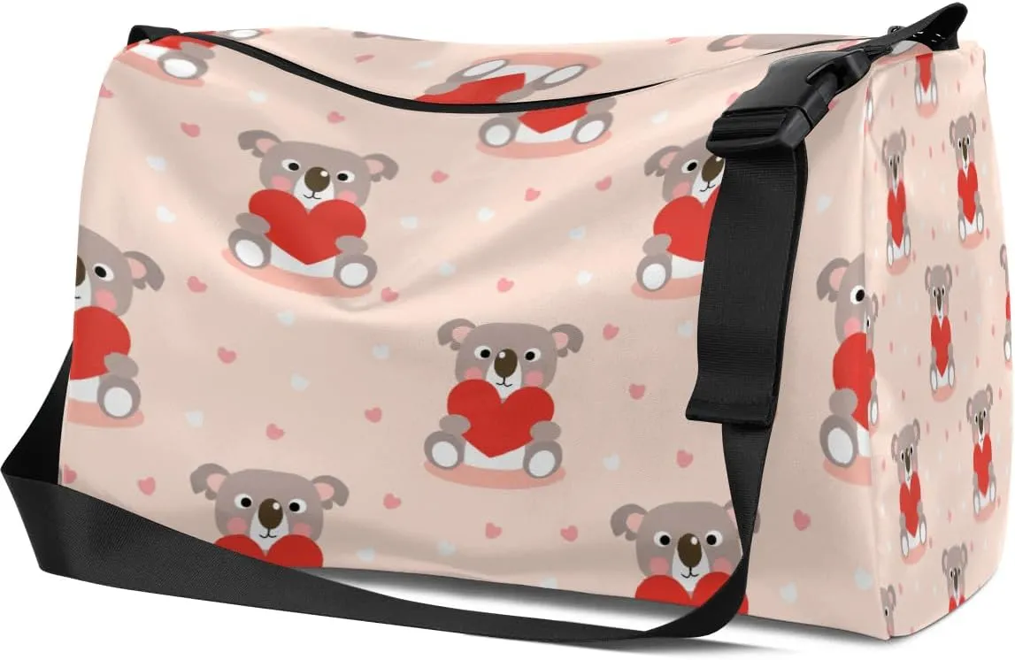 Cute Love Koala Small Gym Bag for Men Women Workout Sport Duffle Bag Waterproof Weekender Overnight Bag Lightweight Carry on Tote Bag Crossbody Shoulder Travel Bag for Swim Yoge Dance