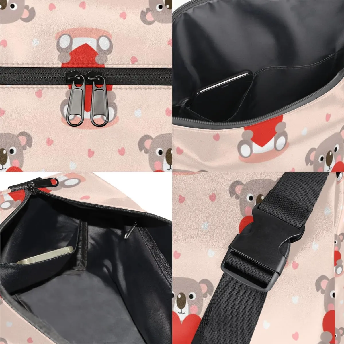 Cute Love Koala Small Gym Bag for Men Women Workout Sport Duffle Bag Waterproof Weekender Overnight Bag Lightweight Carry on Tote Bag Crossbody Shoulder Travel Bag for Swim Yoge Dance