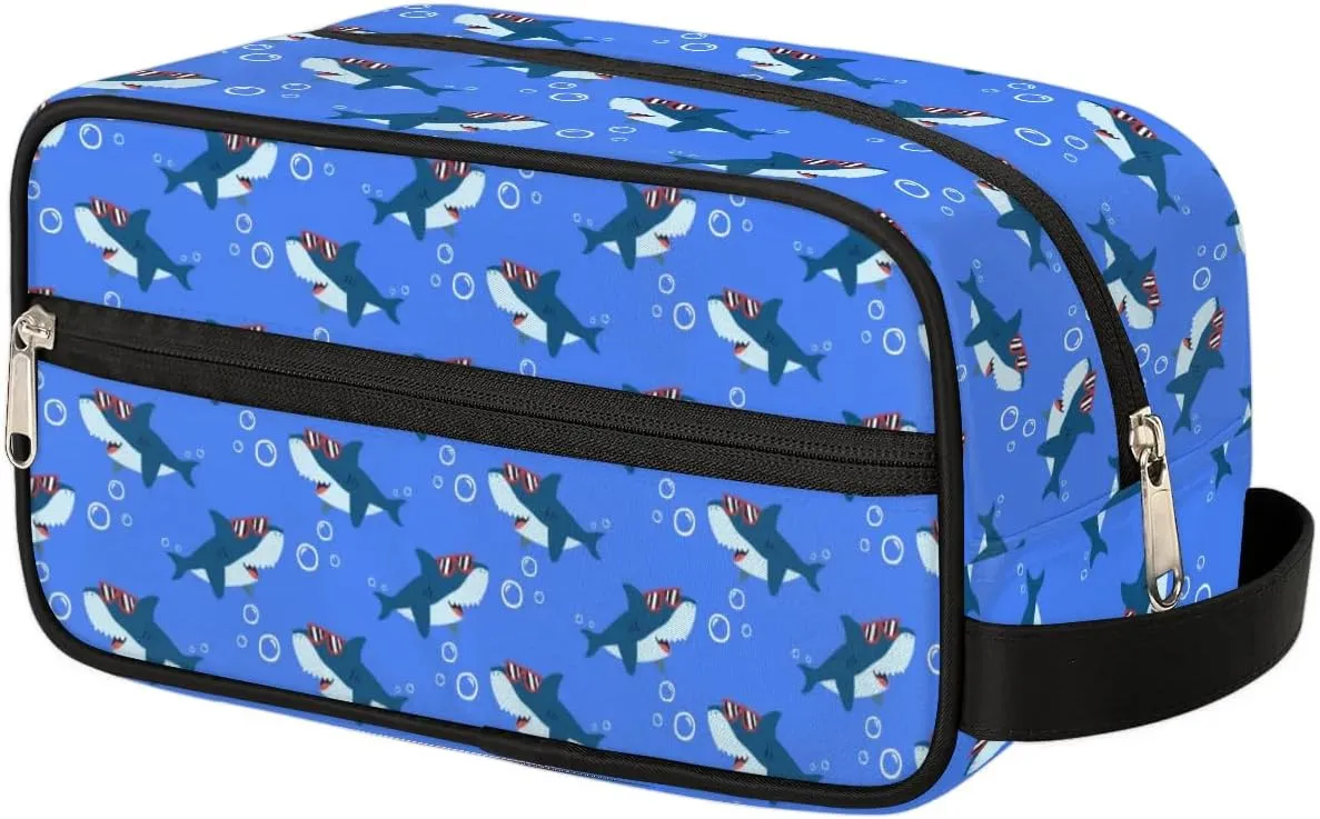 Cute Shark Travel Toiletry Bag Kit for Men Ocean Animal Cosmetic Makeup Bag for Boys Waterproof Shaving Bag Hanging Wash Bag Organizer for Toiletries Accessories