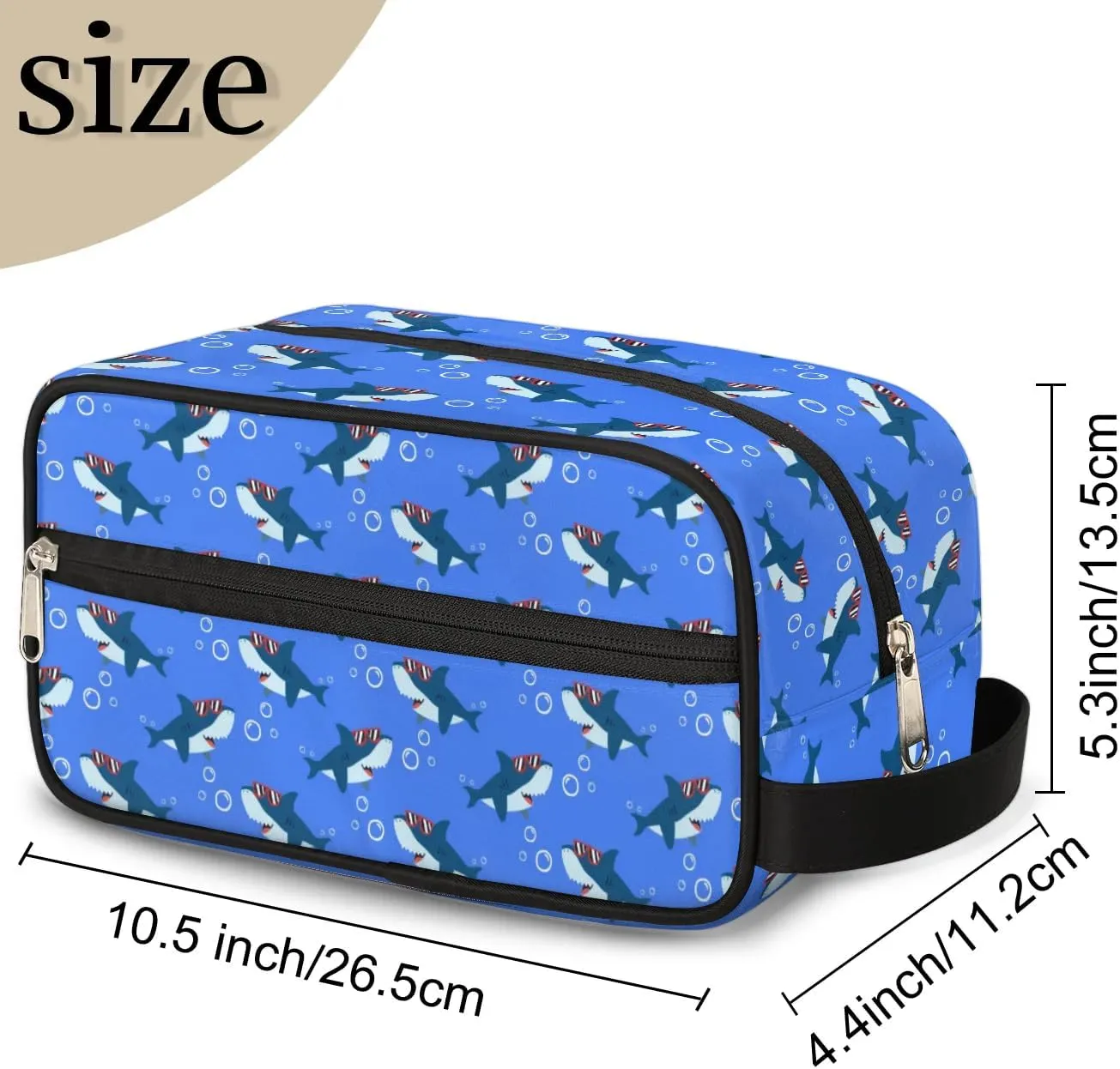 Cute Shark Travel Toiletry Bag Kit for Men Ocean Animal Cosmetic Makeup Bag for Boys Waterproof Shaving Bag Hanging Wash Bag Organizer for Toiletries Accessories