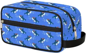 Cute Shark Travel Toiletry Bag Kit for Men Ocean Animal Cosmetic Makeup Bag for Boys Waterproof Shaving Bag Hanging Wash Bag Organizer for Toiletries Accessories