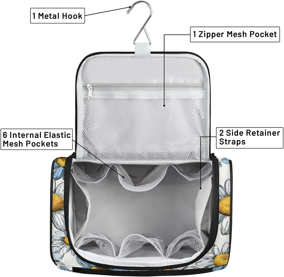 Daisy Bee Travel Toiletry Bag for Men and Women, Large Hanging Makeup Bag Organizer Toiletries Bag for Travel, Cosmetic Bag with Handle
