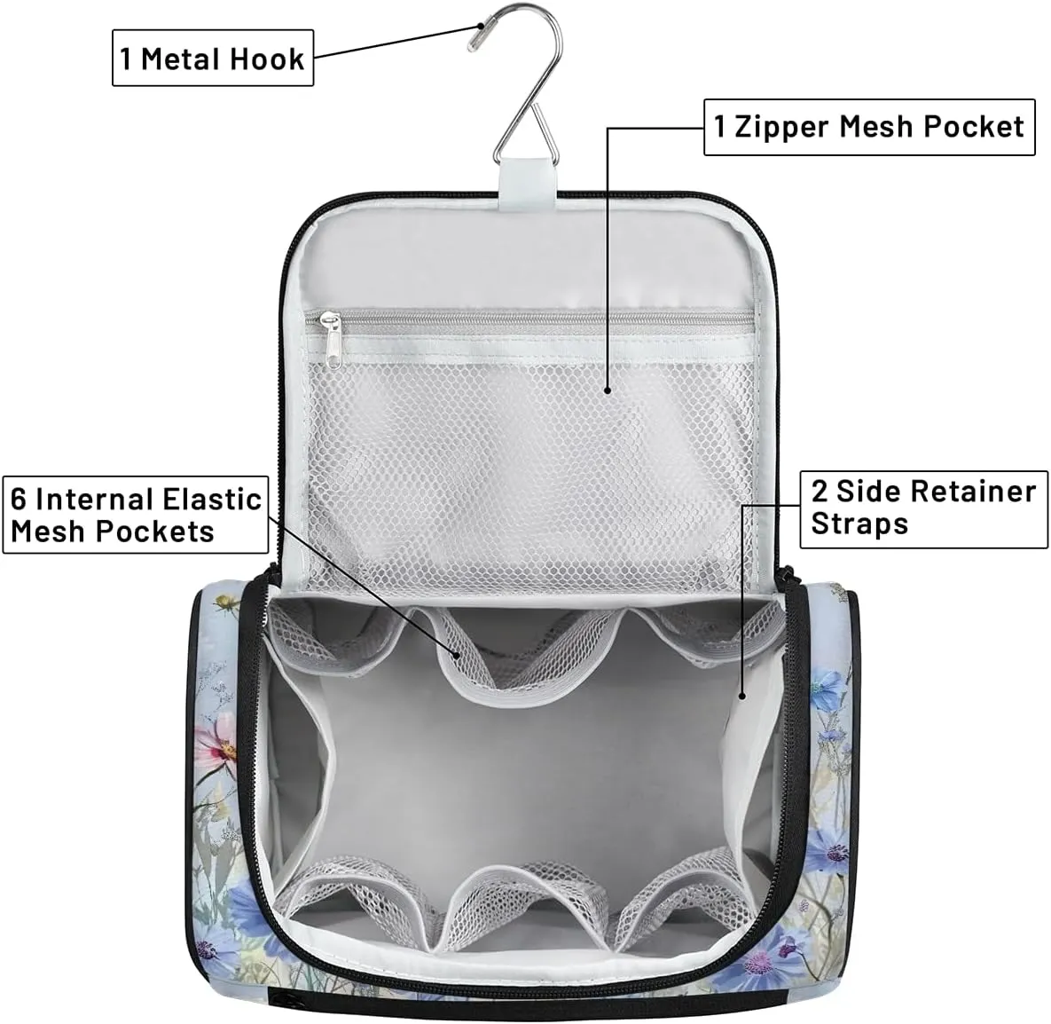 Daisy Floral Spring Travel Toiletry Bag for Men and Women, Large Hanging Makeup Bag Organizer Toiletries Bag for Travel, Cosmetic Bag with Handle